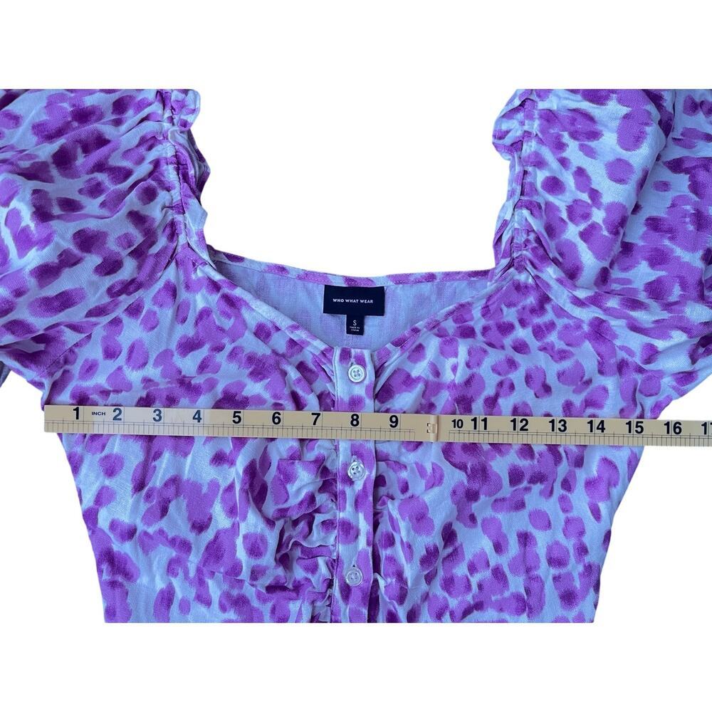 Who What Wear Fuchsia Leopard Print Puff Sleeve Button Front Midi Dress - Small - Picture 8 of 13